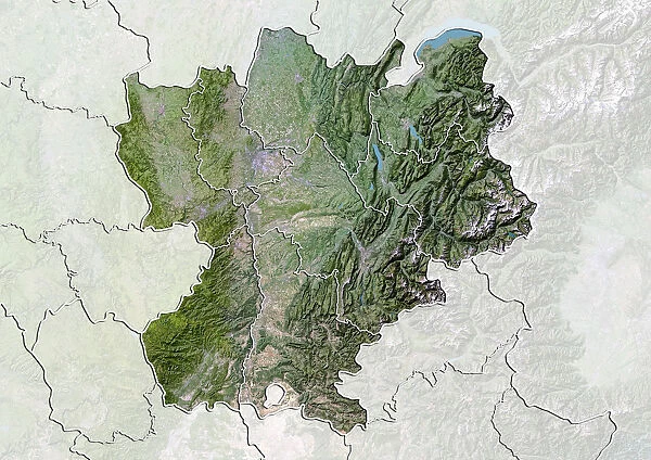 Region of Rhone-Alpes, France, Satellite Image With Bump Effect