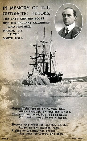 Robert Falcon Scott (1868-1912) English antarctic explorer. Postcard commemorating