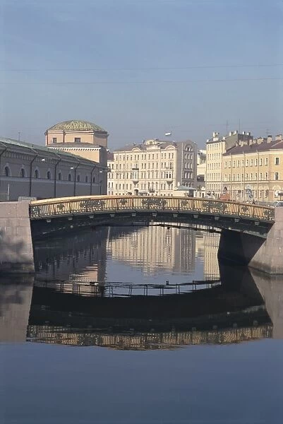 Russia, St Petersburg, north facade of the Imperial Stables and the Little Stable Bridge on the Moyka