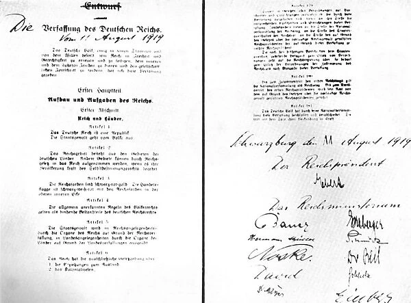 Signed agreement, Weimar government, 1919