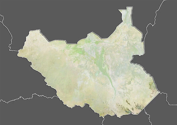 South Sudan, Relief Map with Border and Mask