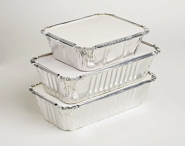Takeaway food in stacked aluminium containers