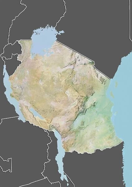 Tanzania, Relief Map with Border and Mask