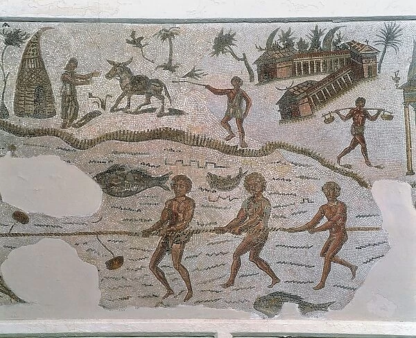 Tunisia, El Alia, Mosaic depicting Nilotic landscape with (Photos  Framed,...) #9509491
