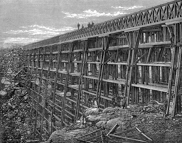 Union Pacific Railroad: Wooden trestle bridge at Dale Creek. All timber used in construction