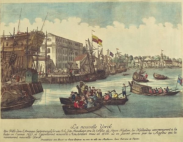 USA, New York City, 18th century New York port, color print