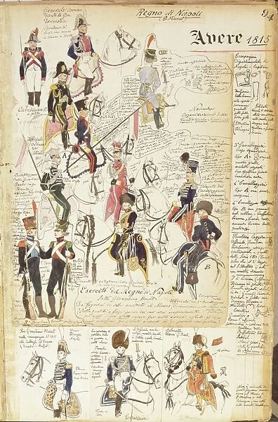 Various uniforms of the Kingdom of Naples from 1815. Color plate by Cenni Quinto