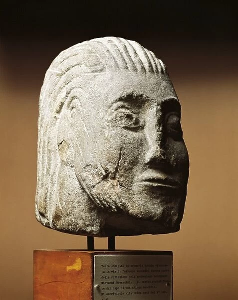 Villanovian culture, Head in sandstone, from Bologna