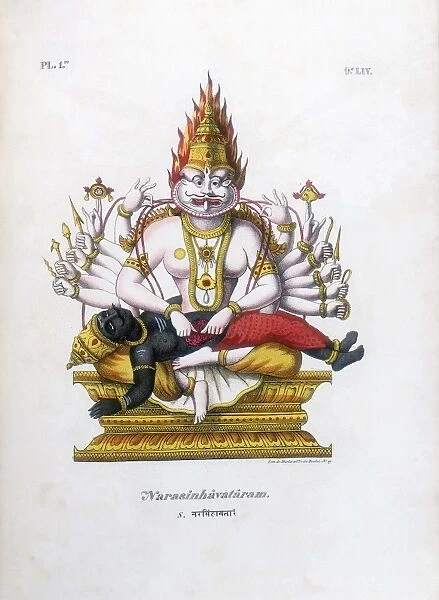 Vishnu, one of the gods of the Hindu trinity (trimurti) in his fourth avatar as Narashima