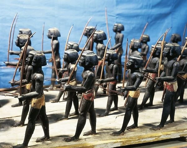 Wooden model of Nubian regiment made up of soldiers armed with bows and arrows, from Asyut, Egypt