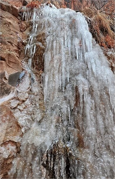 Frozen waterfall Zion national Park in south western United States