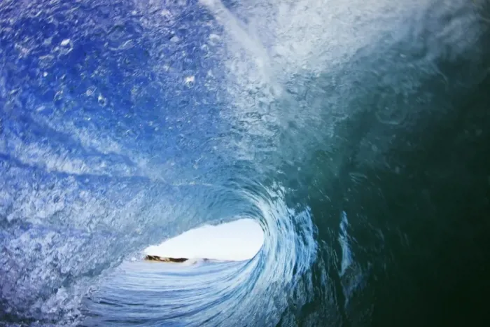 Framed Print : Looking out from barrel of wave Print
