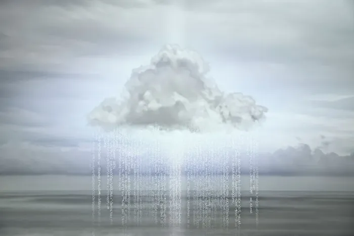 Framed Print : Cloud Computing Print: Data Falling from Cloud
