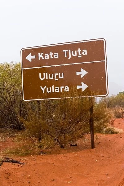 Road sign next to a sandy outback track