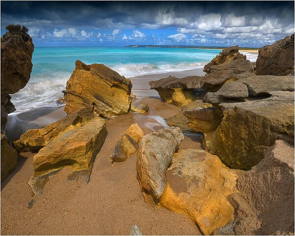 Rock formations, on the coastline of King Island Bass Strait, Tasmania, Australia