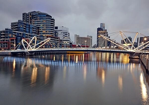 Seafarers Bridge in Melbourne illuminated at night