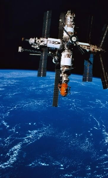 A space station in orbit above earth