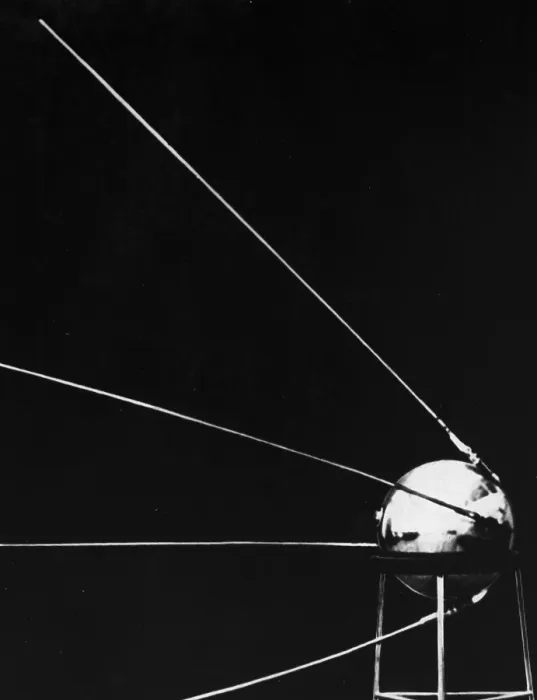 Framed Print : Print of Sputnik I Satellite Displayed on a Stand Framed Print : Print of Sputnik I Satellite Displayed on a Stand