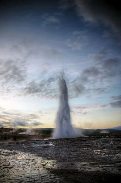Strokkur fountain geyser sunset eruption