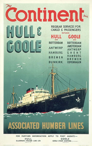 The Continent via Hull & Goole, BR poster, 1955