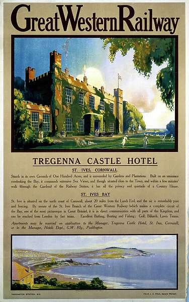 Tregenna Castle Hotel, St Ives, GWR poster, 1923-1947