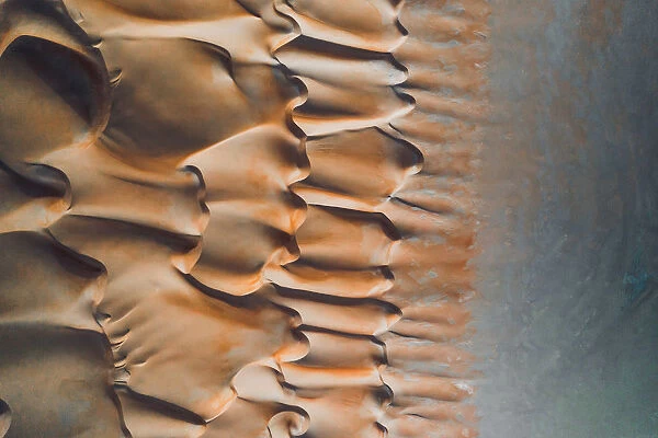Aerial perspective of patterns in the sand dunes, United Arab Emirates