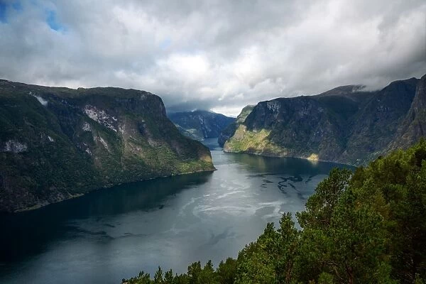 Aerial View of Aurlandsfjord From Stegastein Viewpoint, Flam, Sogn og Fjordane County, Norway