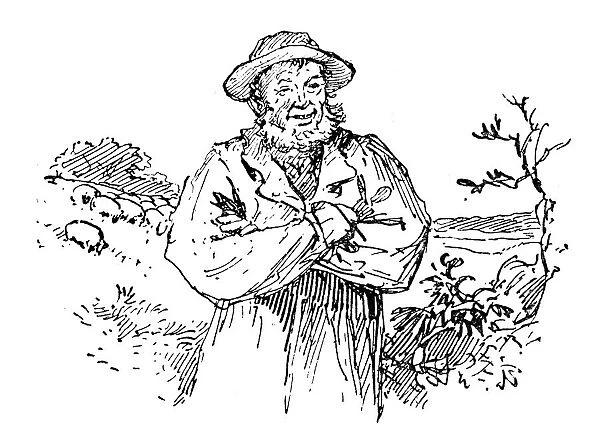 Antique childrens book comic illustration: farmer