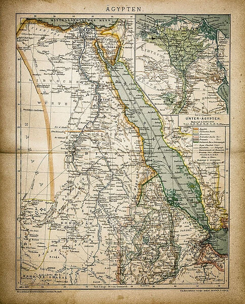Egypt. Antique illustration of a map of Egypt
