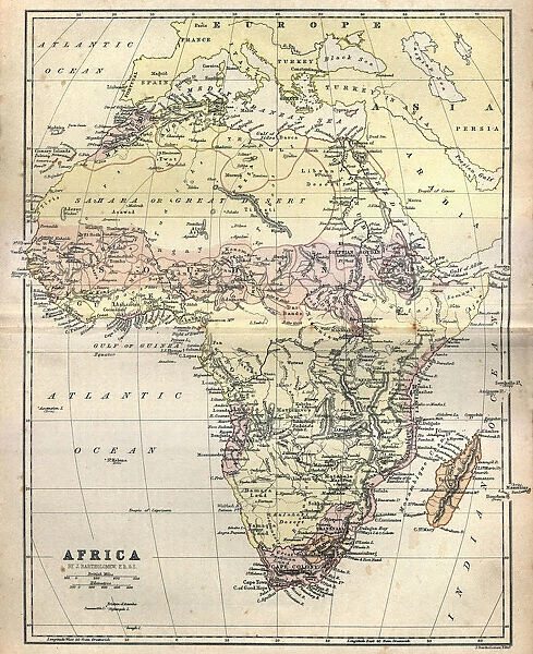 Antique map of Africa, 1884, 19th Century
