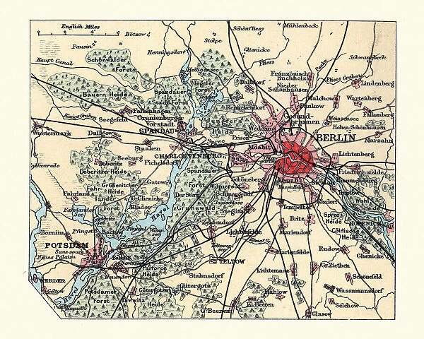 Antique Map of environs of Berlin, Germany, 19th Century