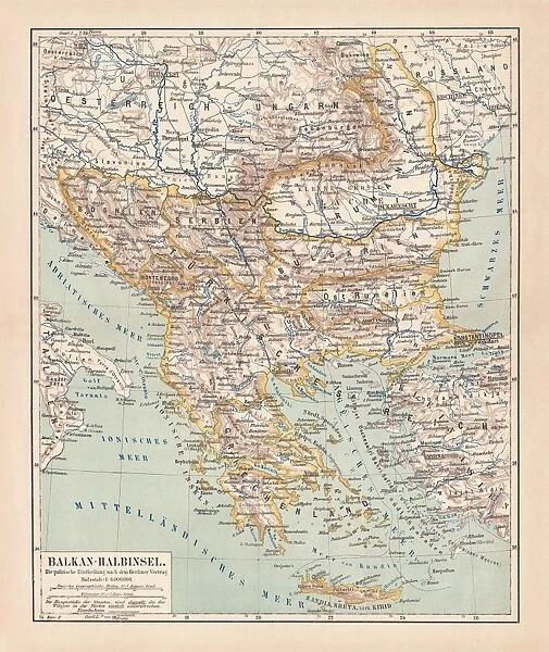 Balkan Peninsula in 1878, lithograph