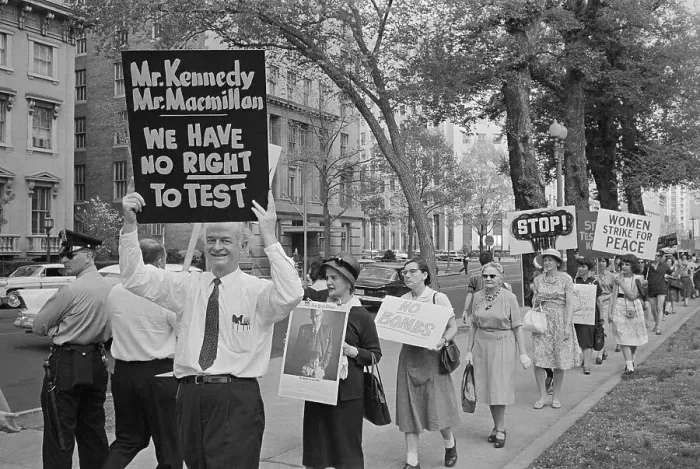 Framed Print : Linus Pauling Protesting Nuclear Testing Print Framed Print : Linus Pauling Protesting Nuclear Testing Print