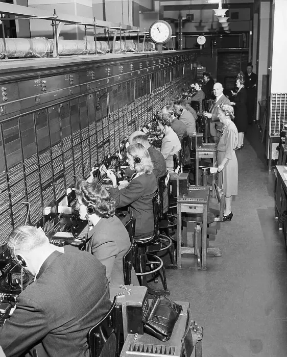 Framed Print : Print of Executives Working Switchboards, 1946 Framed Print : Print of Executives Working Switchboards, 1946