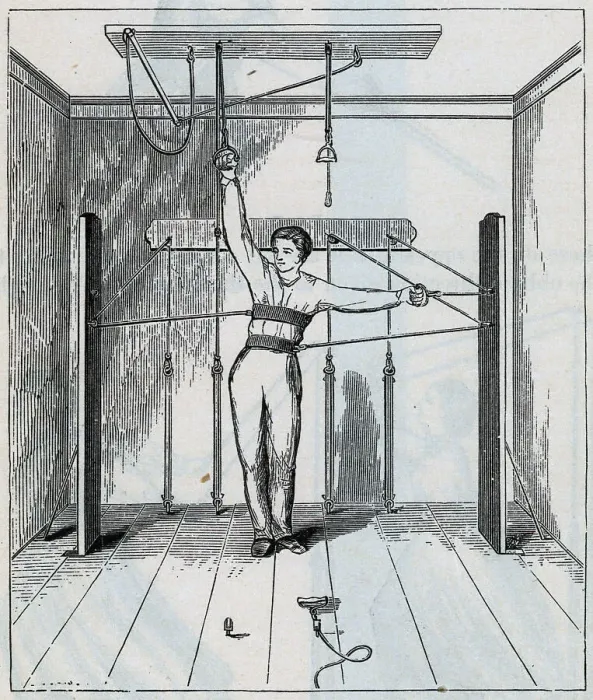 Framed Print : Man Using Early Exercise Machine Print Framed Print : Man Using Early Exercise Machine Print