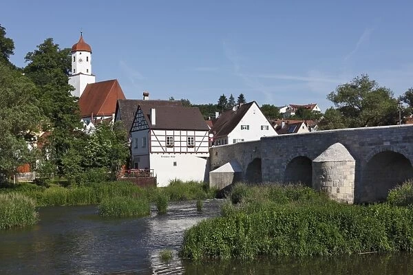 Bridge over the Woernitz river, Harburg, Schwaben, Bavaria, Germany, Europe