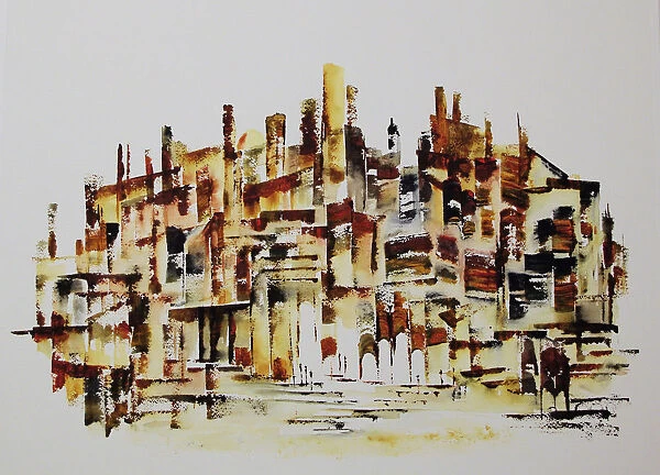 Busy town. Impression of a Tuscan hill town. Watercolour on Arches