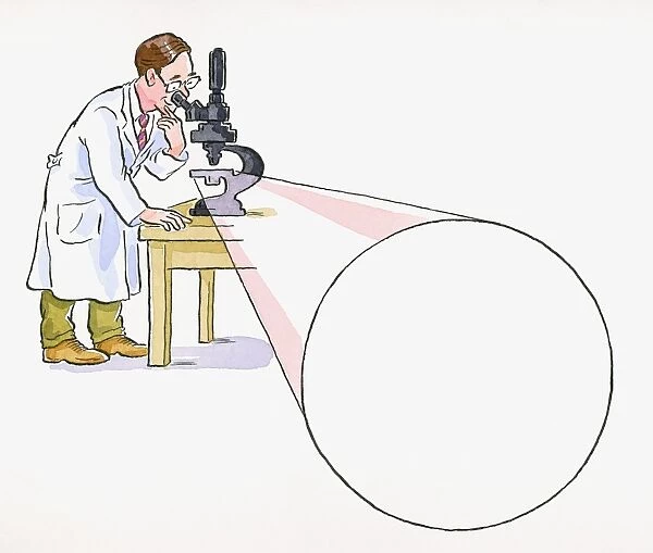 Cartoon of doctor looking through microscope. Available as Framed Prints,  Photos, Wall Art and other products #13553439