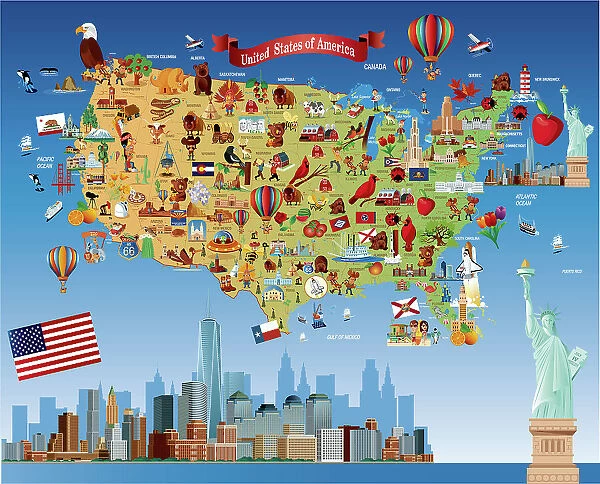 Cartoon map of USA available as Framed Prints, Photos, Wall Art and Photo  Gifts #14637277