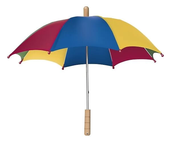 Download Colourful open umbrella with wooden handle, front view ...
