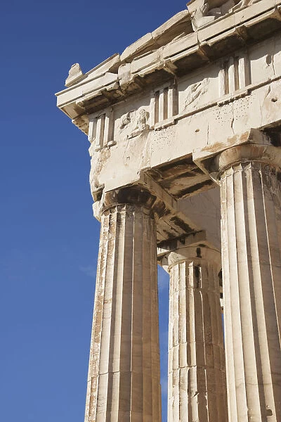 Corner of marble Parthenon colonnade and pediment