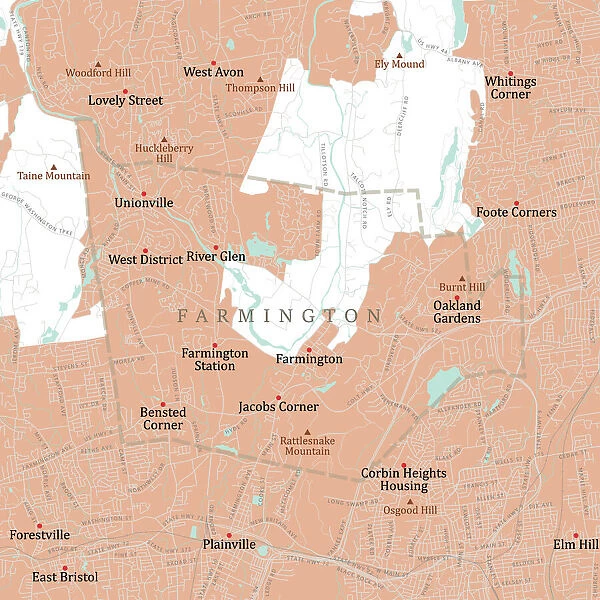 CT Hartford Farmington Vector Road Map