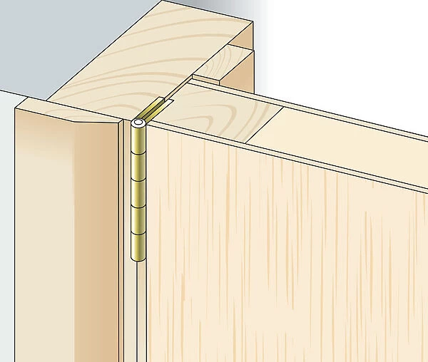 Digital illustration of butt hinge between door and doorframe