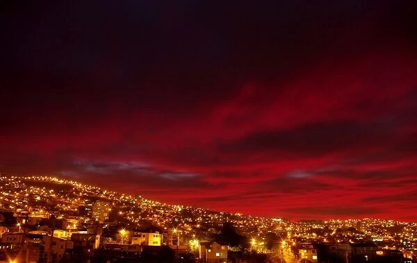 Dramatic sunset over Valparaiso, Chile