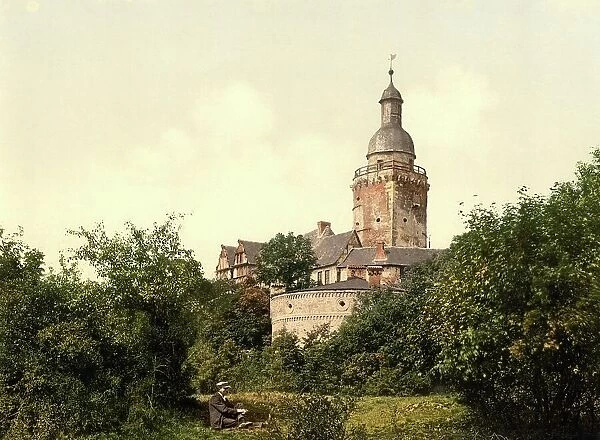 Falkenstein Castle near Ballenstedt in the Harz Mountains, Saxony-Anhalt, Germany, Historic, digitally restored reproduction of a photochromic print from the 1890s