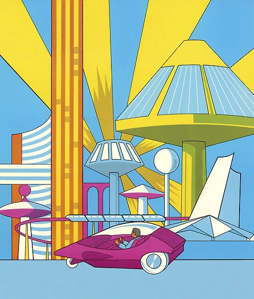 Futuristic Cityscape and Car