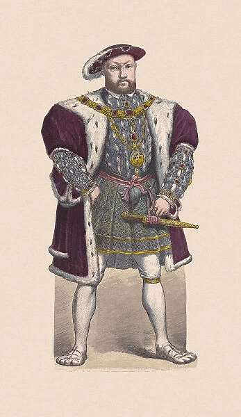 Henry VIII of England (1491-1547), hand-colored wood engraving, published c. 1880
