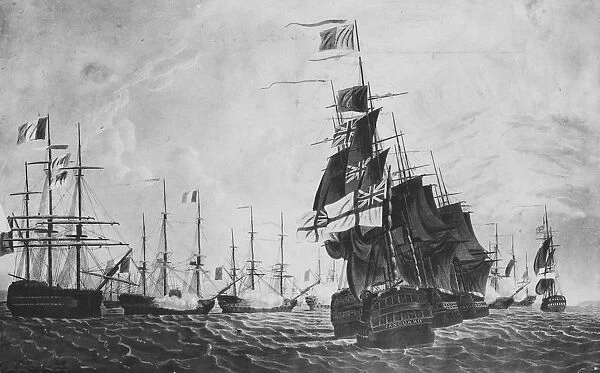 HMS Vanguard. 1st August 1798: Nelson's ship Vanguard at the head of the British fleet