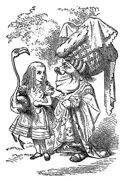 Holding a flamingo and talking to the duchess- Alice in Wonderland 1897