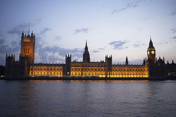 Houses Of Parliament Illuminated At Night, London, England